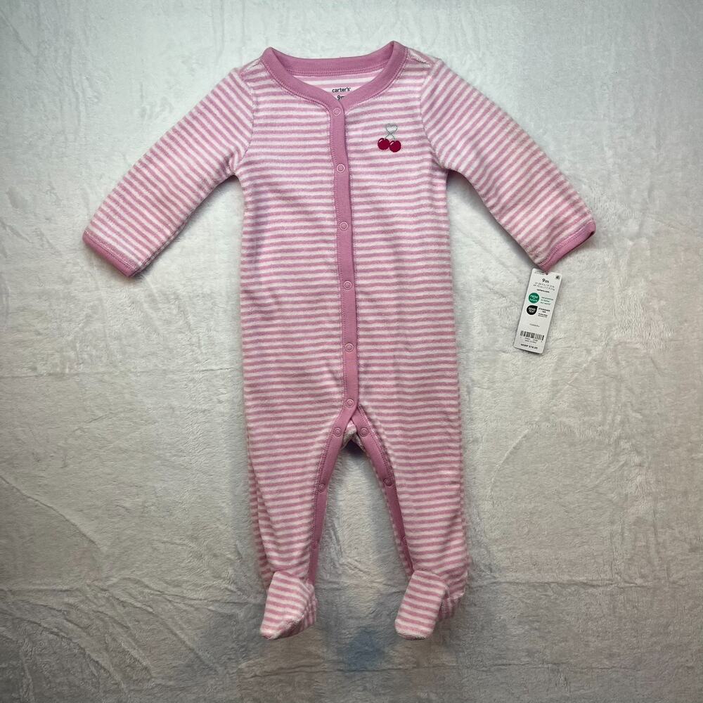 Carter's Girl Sleeper Pink & White Stripped with a Cherry (003)